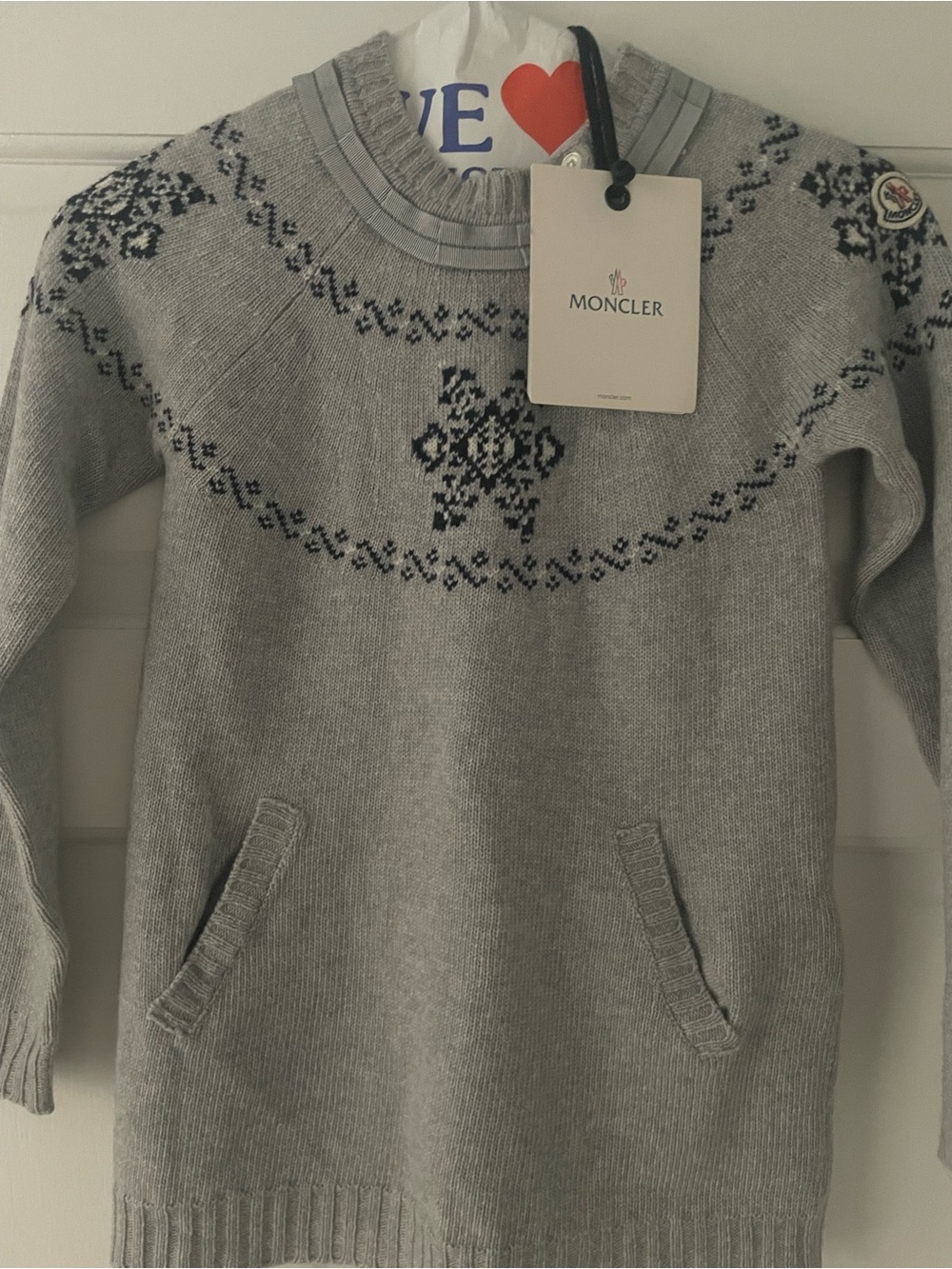 Moncler Gray Nordic-Pattern Crewneck Sweater